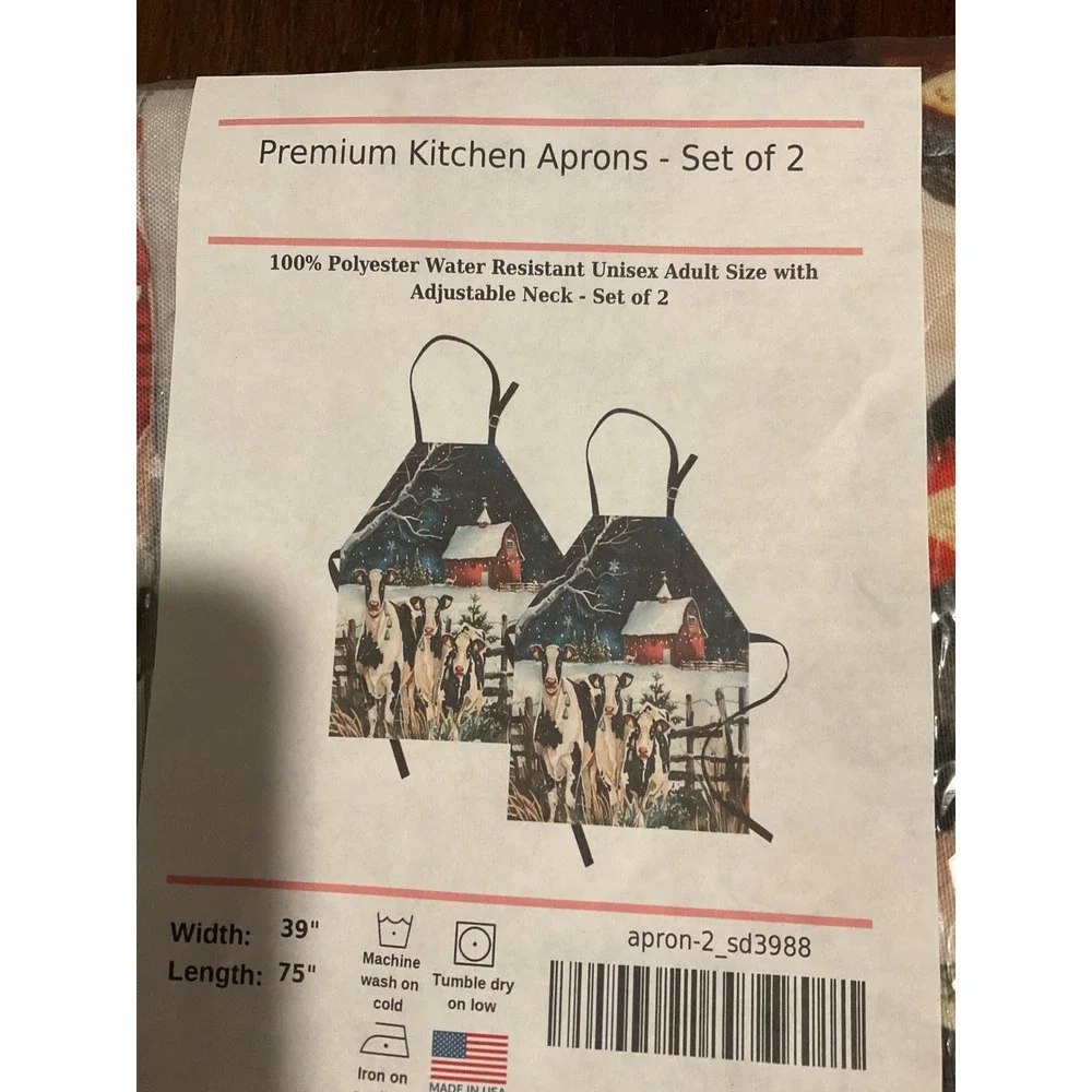Premium Kitchen Cow‎ Christmas 8 Placemats and 2 Adjustable Aprons USA, cottage